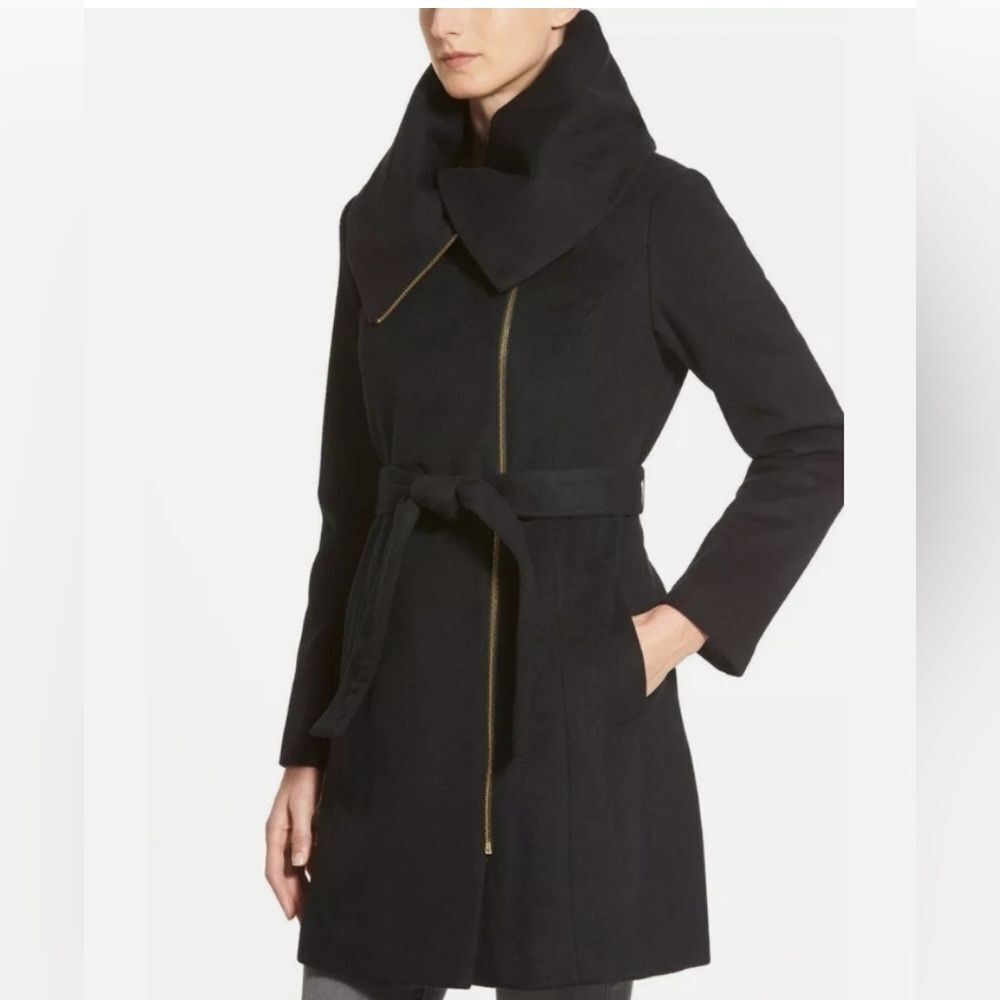 Cole Haan Signature Belted Wool blend coat asymmetrical size 14 in brown
